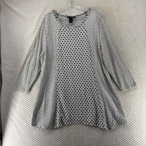 Ali Miles Tunic Top Women's XL Textured Black White Geometric Print 3/4 Sleeve